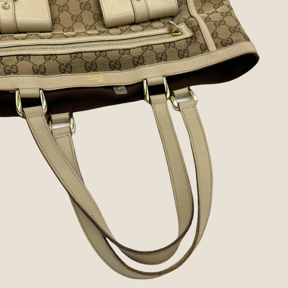 ✨SOLD✨Authentic Gucci GG Canvas Abbey Pocket Tote with Beige/Cream Leather Trim - Picture 5 of 13